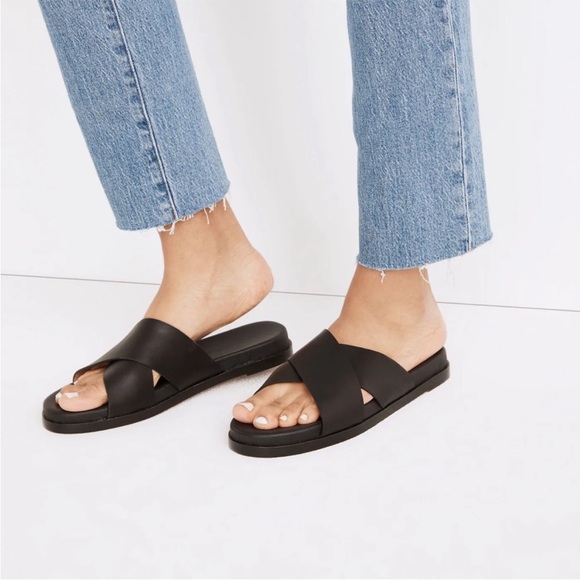 Madewell The Louisa Criss Cross Slides Black Leather Size 7 EUC - Picture 1 of 8